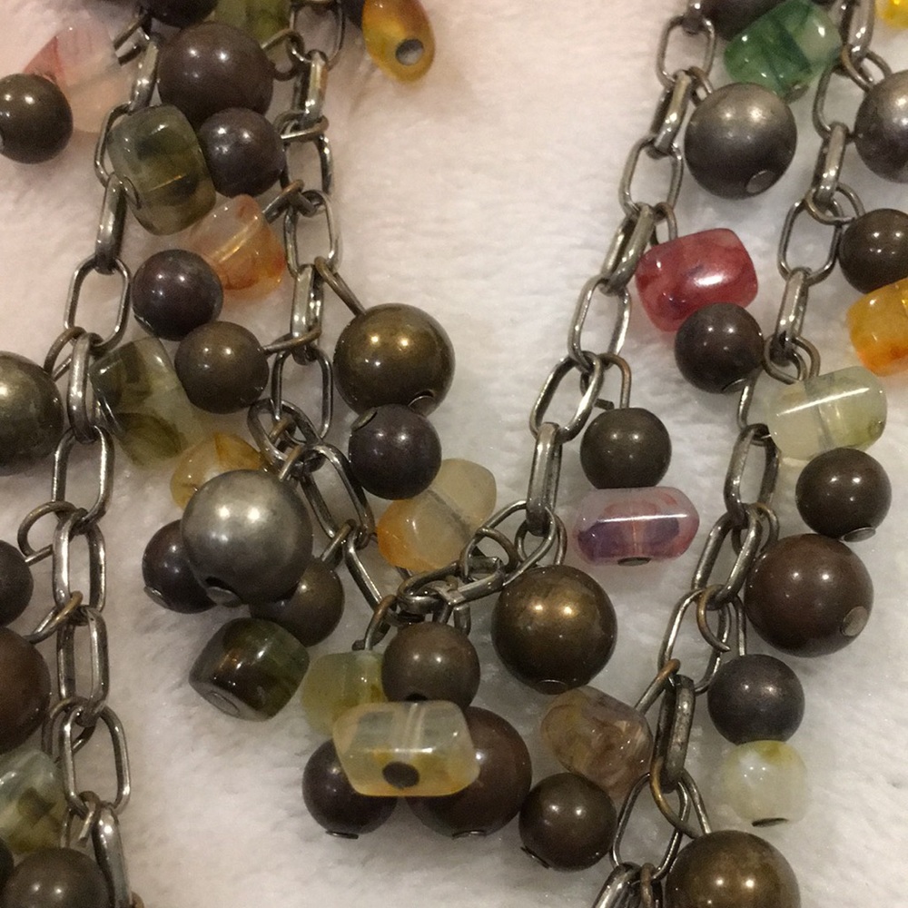 Rustic Vintage Metal Balls and Quartz Chip Chain Necklace Double strand Resale - Picture 8 of 14